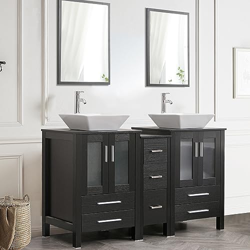 60" Double Bathroom Vanity with Porcelain White Sink X475059