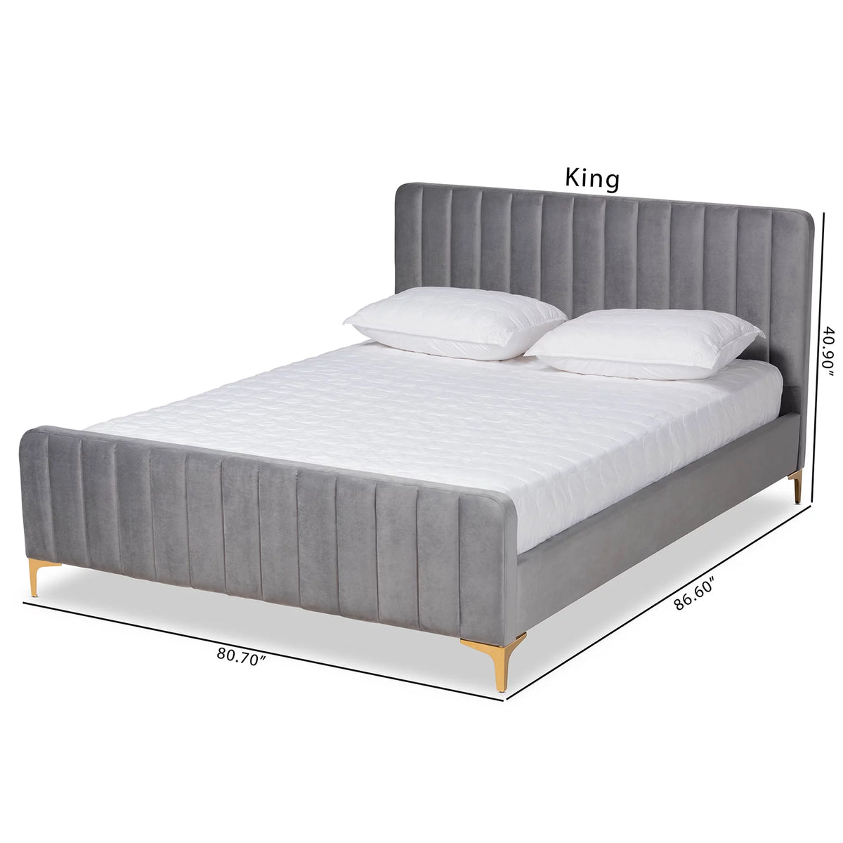 Light Grey Velvet Queen Size Platform Bed T19404