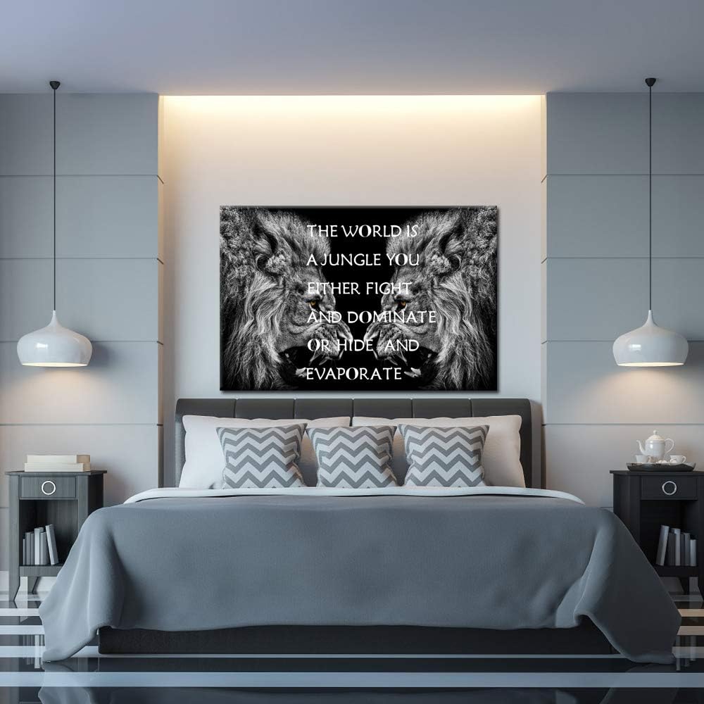 Black White Lion Canvas Framed Wall Art 24x36inch E283555