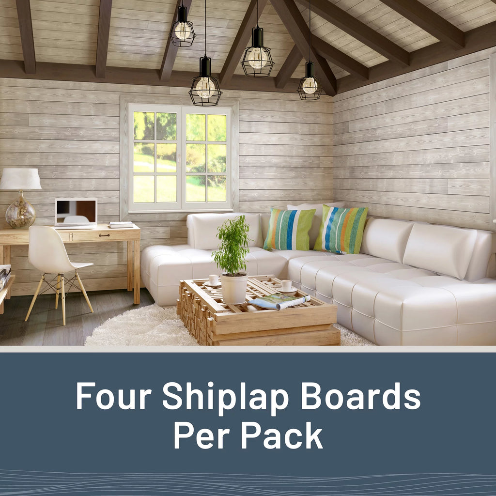 Charred Wood Shiplap Boards 4-Pack Smoke White C333387