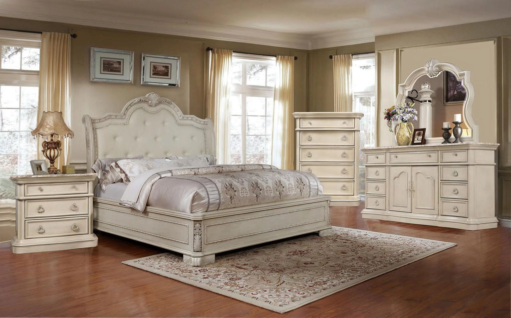 Antique White Tufted King Size Bedroom Set 5Pcs G6367