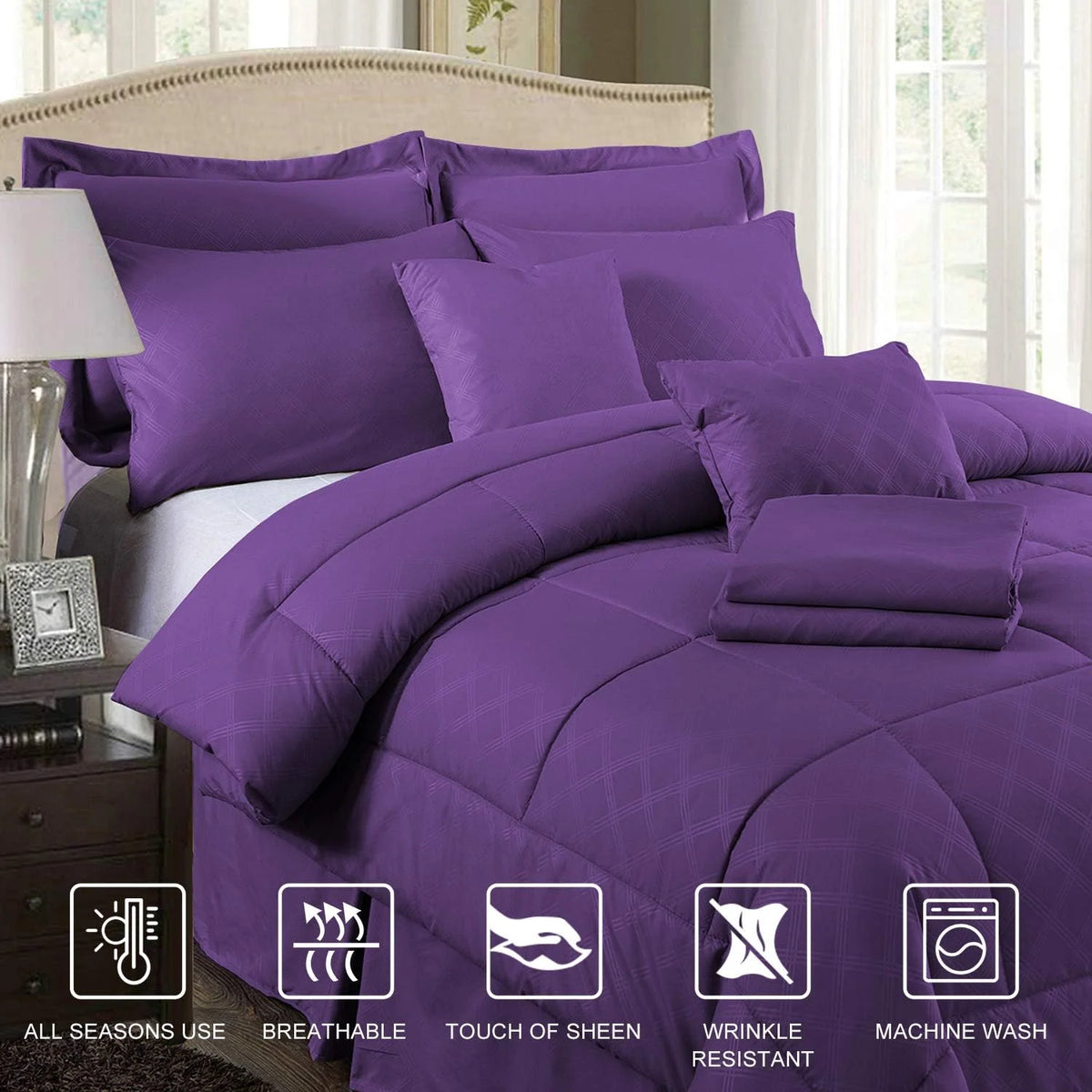 10 Piece Microfiber Comforter Set With Shams Purple V564183