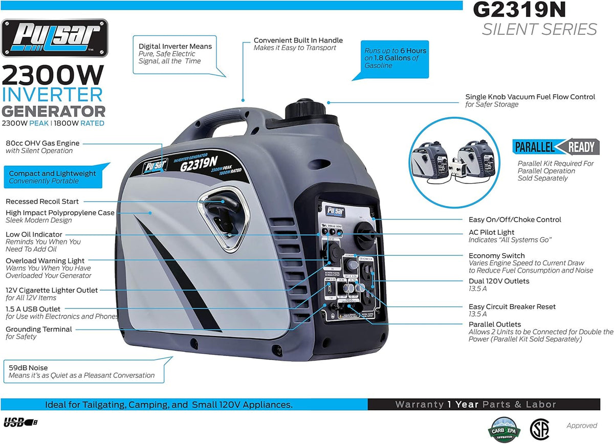 2,300W Portable Gas-Powered Inverter Generator with USB Outlet Q72710