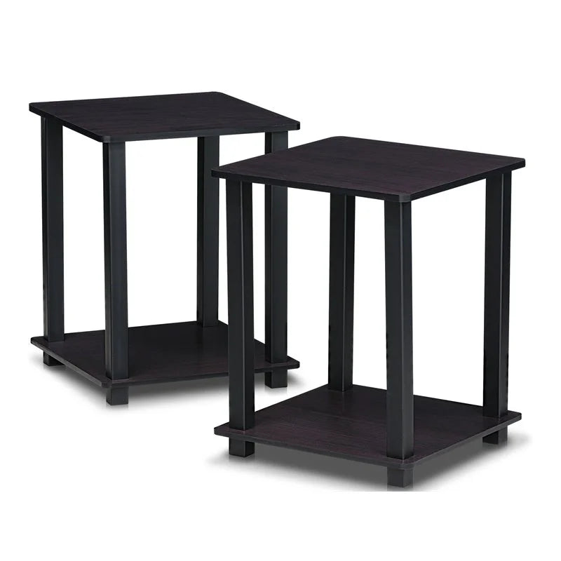 Set of Two Dark Walnut Black End Table C379