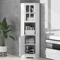White Tall Bathroom Storage Cabinet with Glass Door D802077