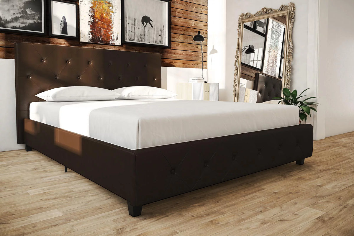 Queen Camel Faux Leather Upholstered Platform Bed O573839