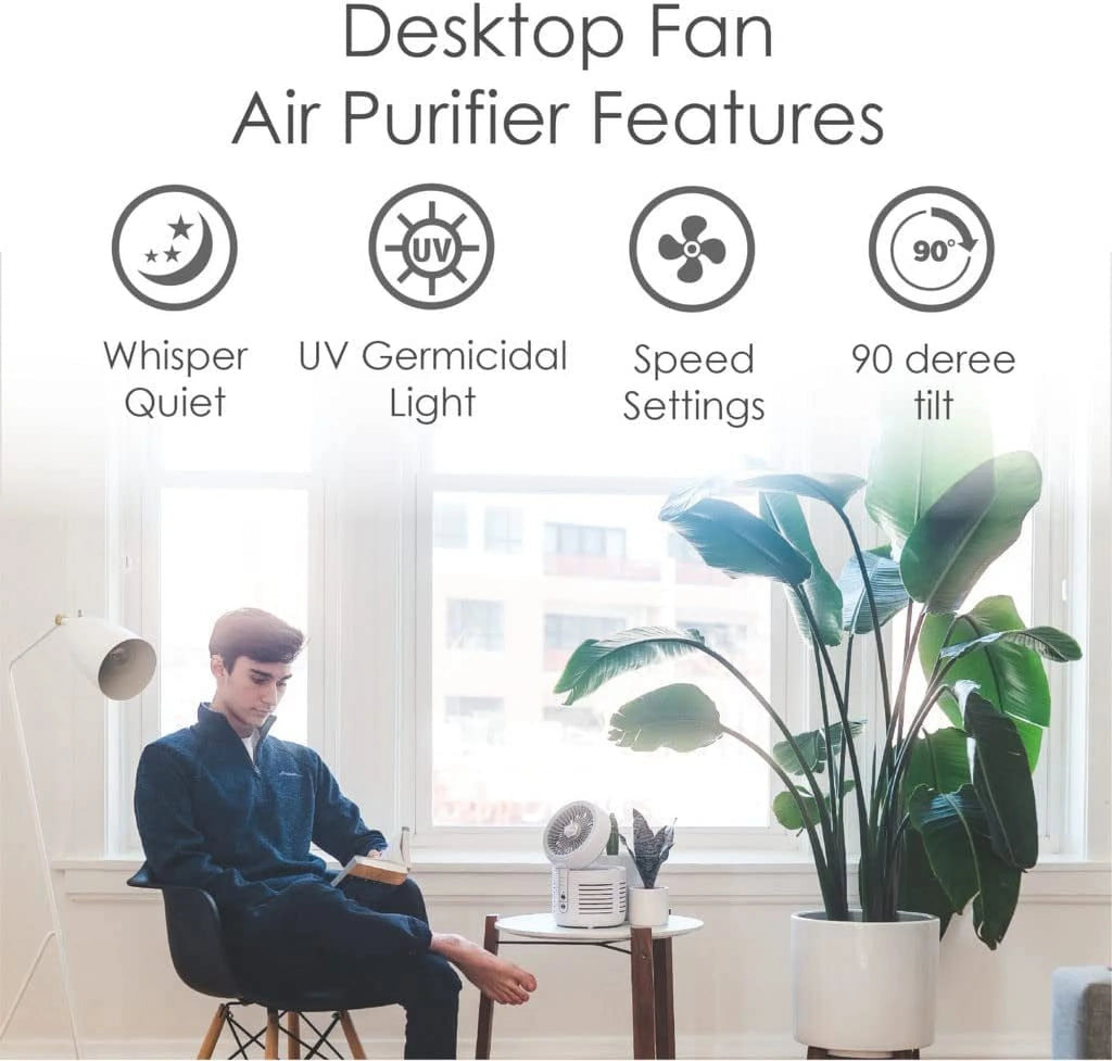 2-in-1 Air Purifier and Desk Top Fan HEPA White J112552