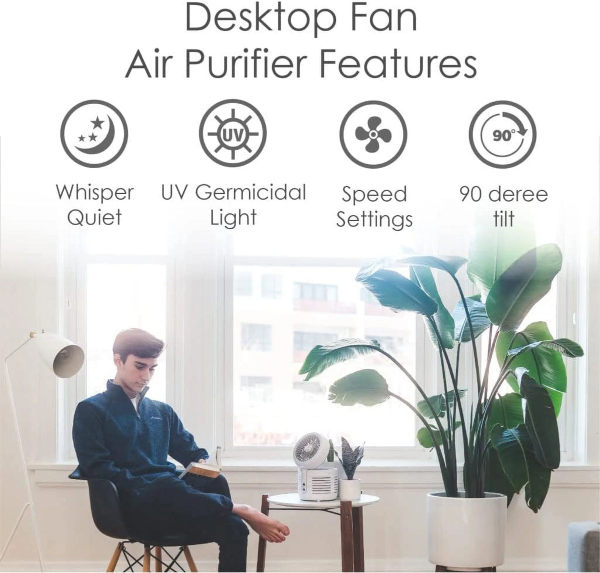 2-in-1 Air Purifier and Desk Top Fan HEPA White J112552