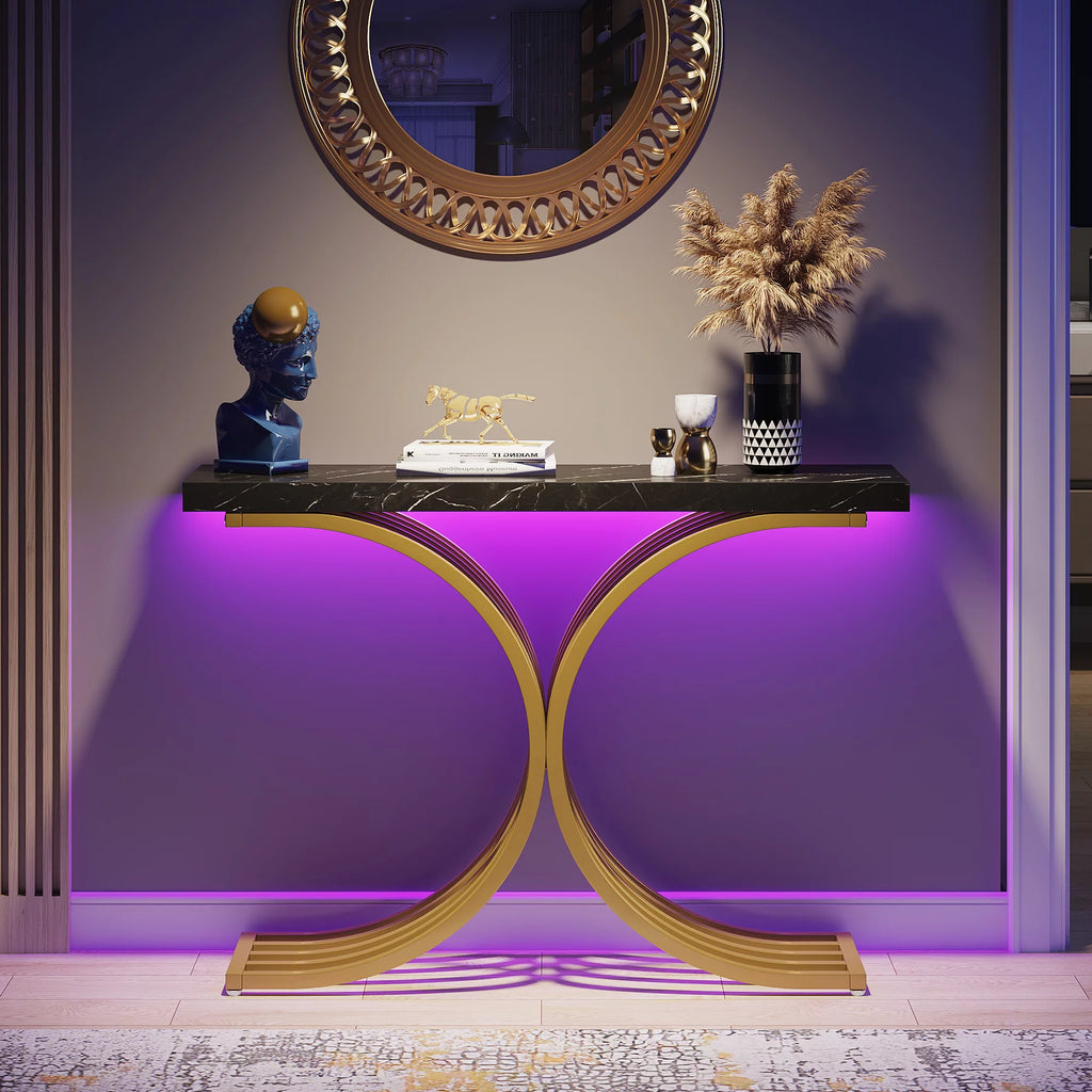 Gold Entryway Console Table with Faux Marble Top V7367
