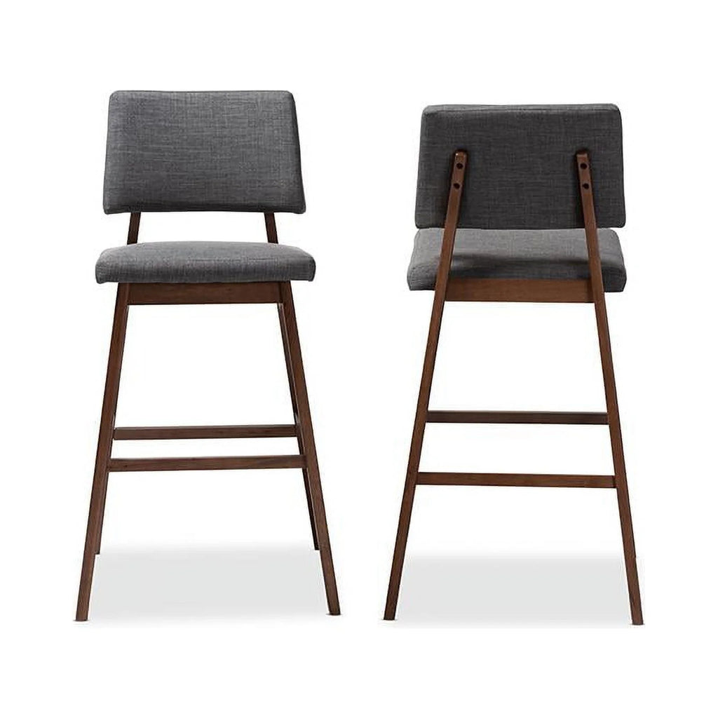 Dark Gray Fabric Upholstered Wood Bar Stool Set of 2 P478322