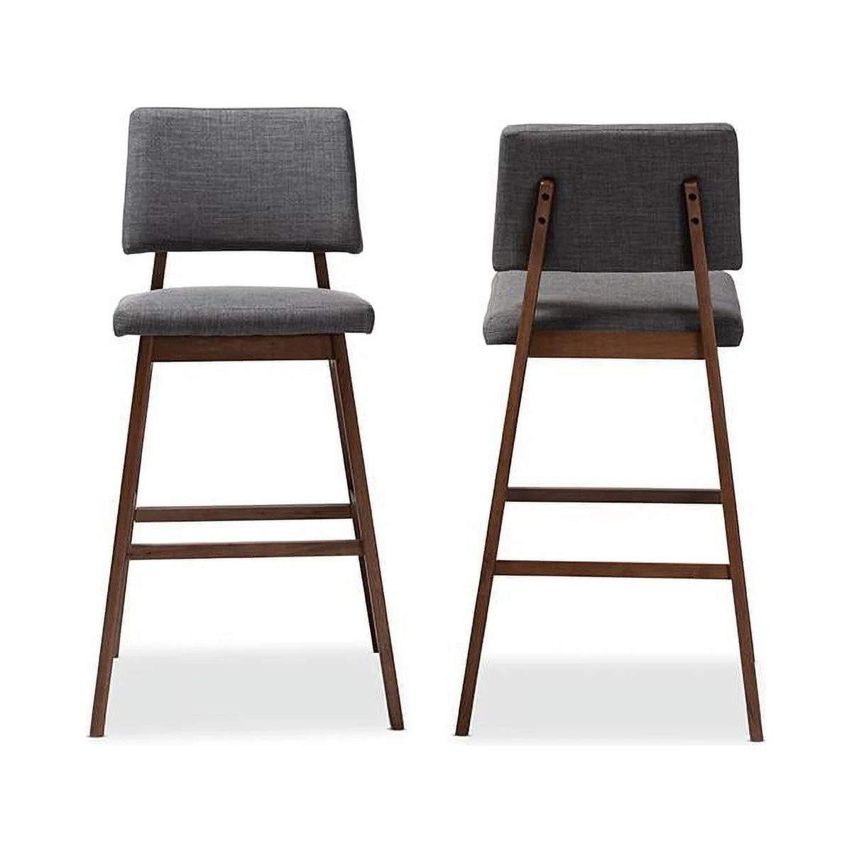 Dark Gray Fabric Upholstered Wood Bar Stool Set of 2 P478322