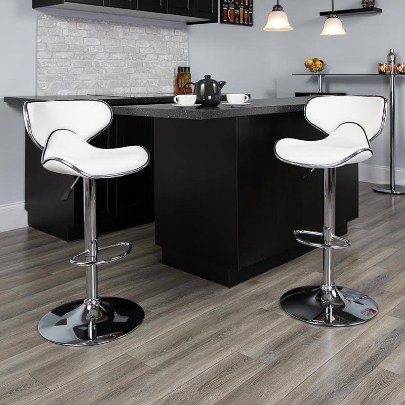 White Vinyl Adjustable Height Barstool with Chrome Base X20791