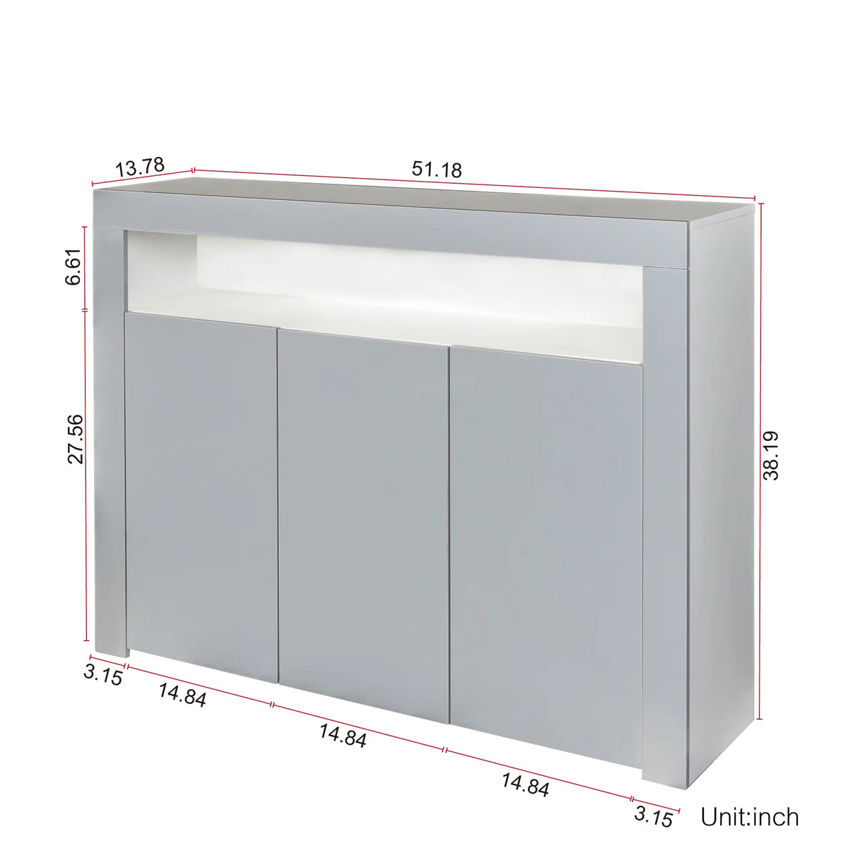 Black High Gloss Sideboard Storage Cabinet with LED Light J90898