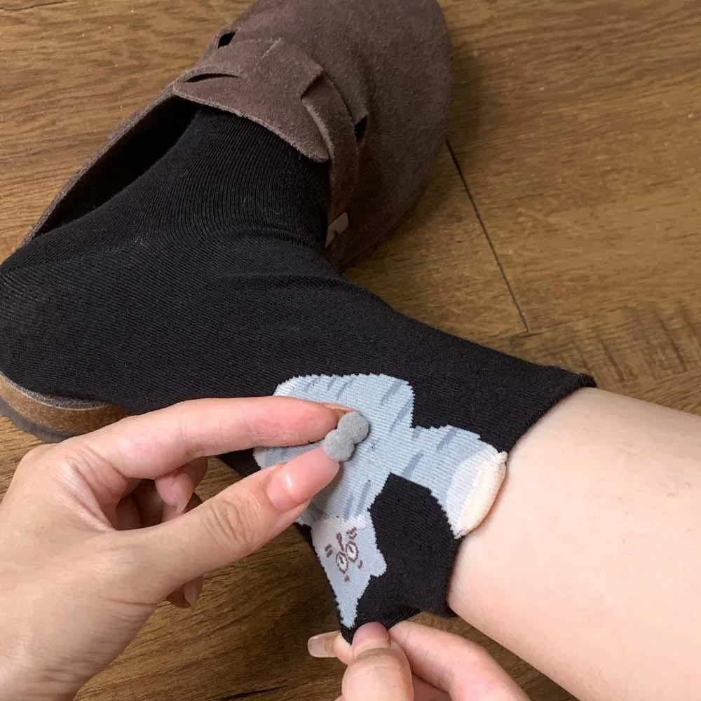 Cute Cat Cotton Socks with Pom Poms U10597