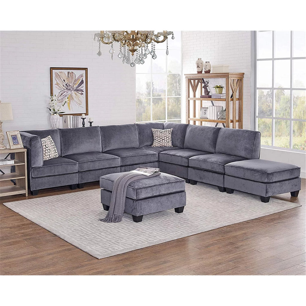 Gray Velvet 8Pc Modular Sectional Sofa L5514