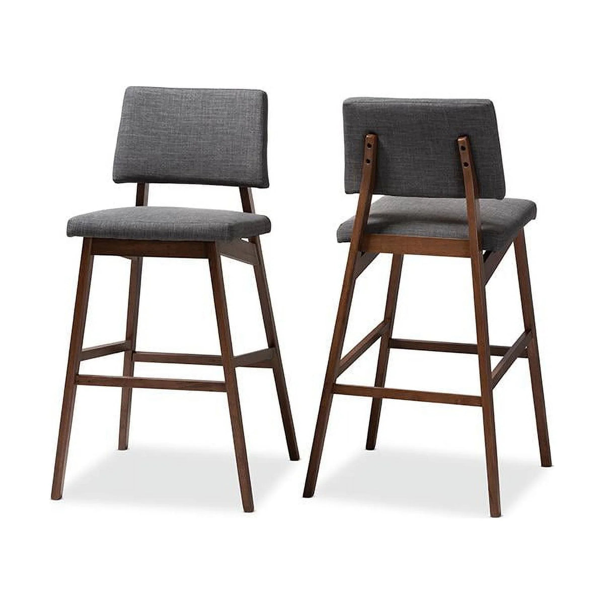 Dark Gray Fabric Upholstered Wood Bar Stool Set of 2 P478322