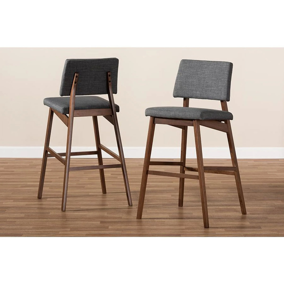 Dark Gray Fabric Upholstered Wood Bar Stool Set of 2 P478322