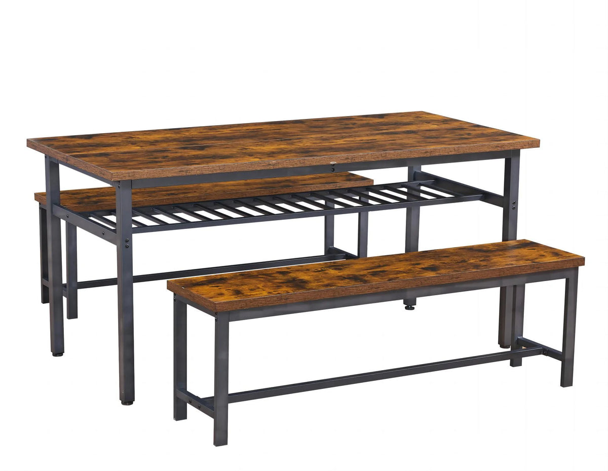 67 Inches 3-Piece Dining Table Set with 2 Benches X9044