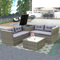 4 Pieces All Weather Wicker Rattan Patio Sectional Sofa Set with Storage Box & Ottoman, Gray A643125