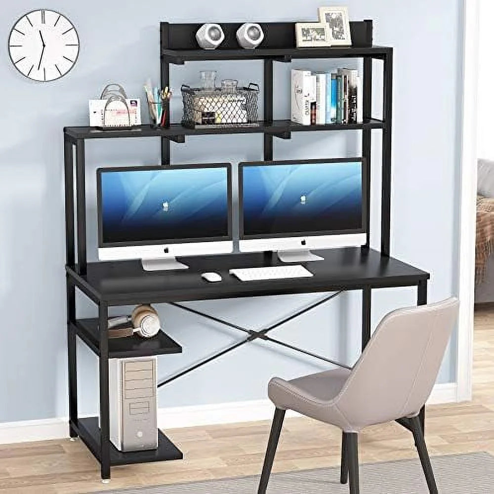Black 47 Inch Computer Desk with Shelves and Hutch S8953