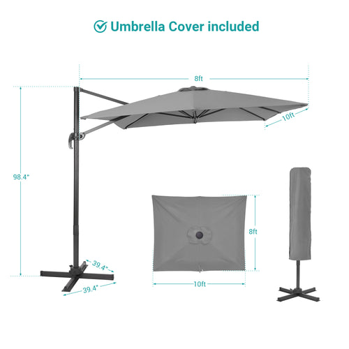 10×8FT Cantilever Patio Umbrella, Gray Z7855