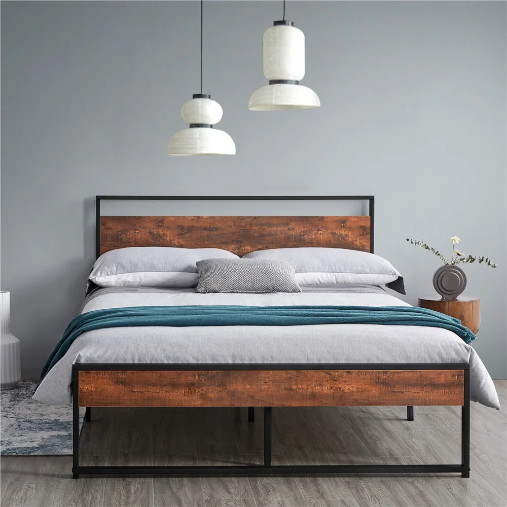 Full Size Mahogany Metal Platform Bed I18041