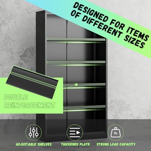 72” Black Metal Storage Cabinet with Doors and Shelves R8926