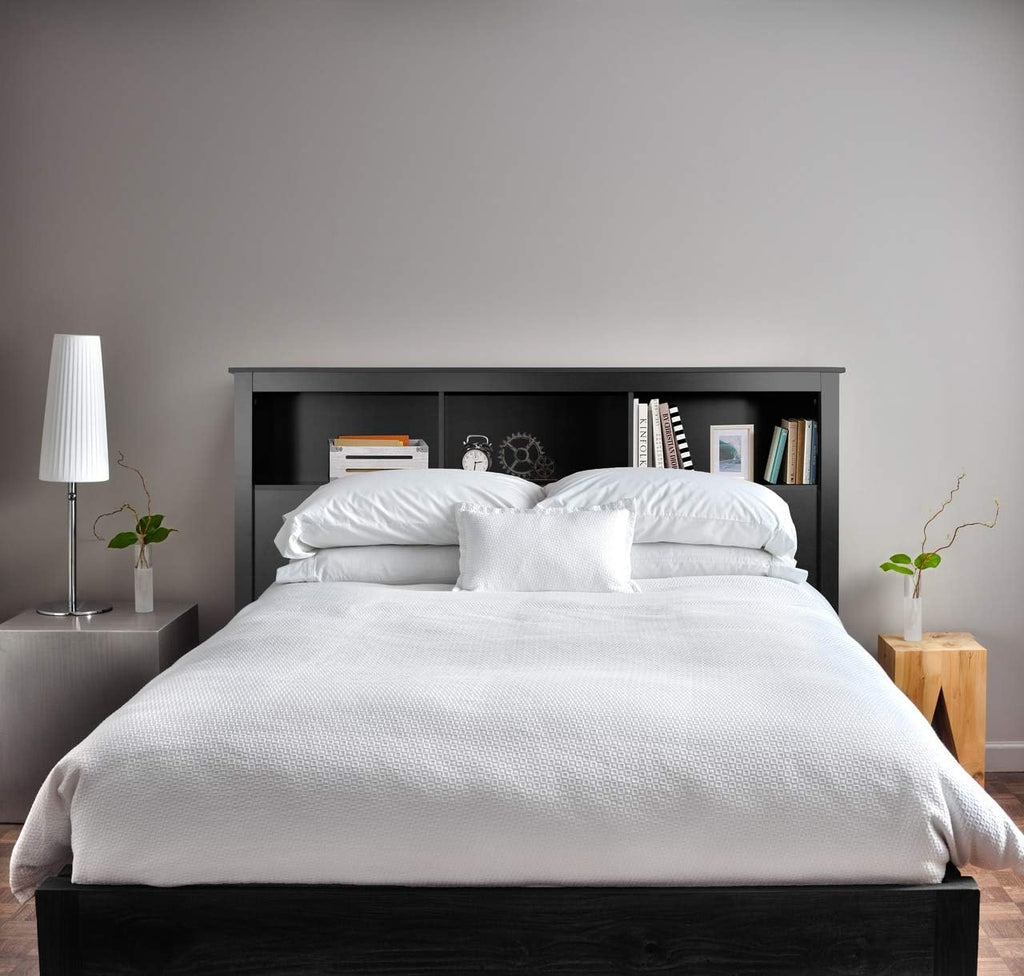 Queen Size Solid Black Wood Bookcase Headboard E661681