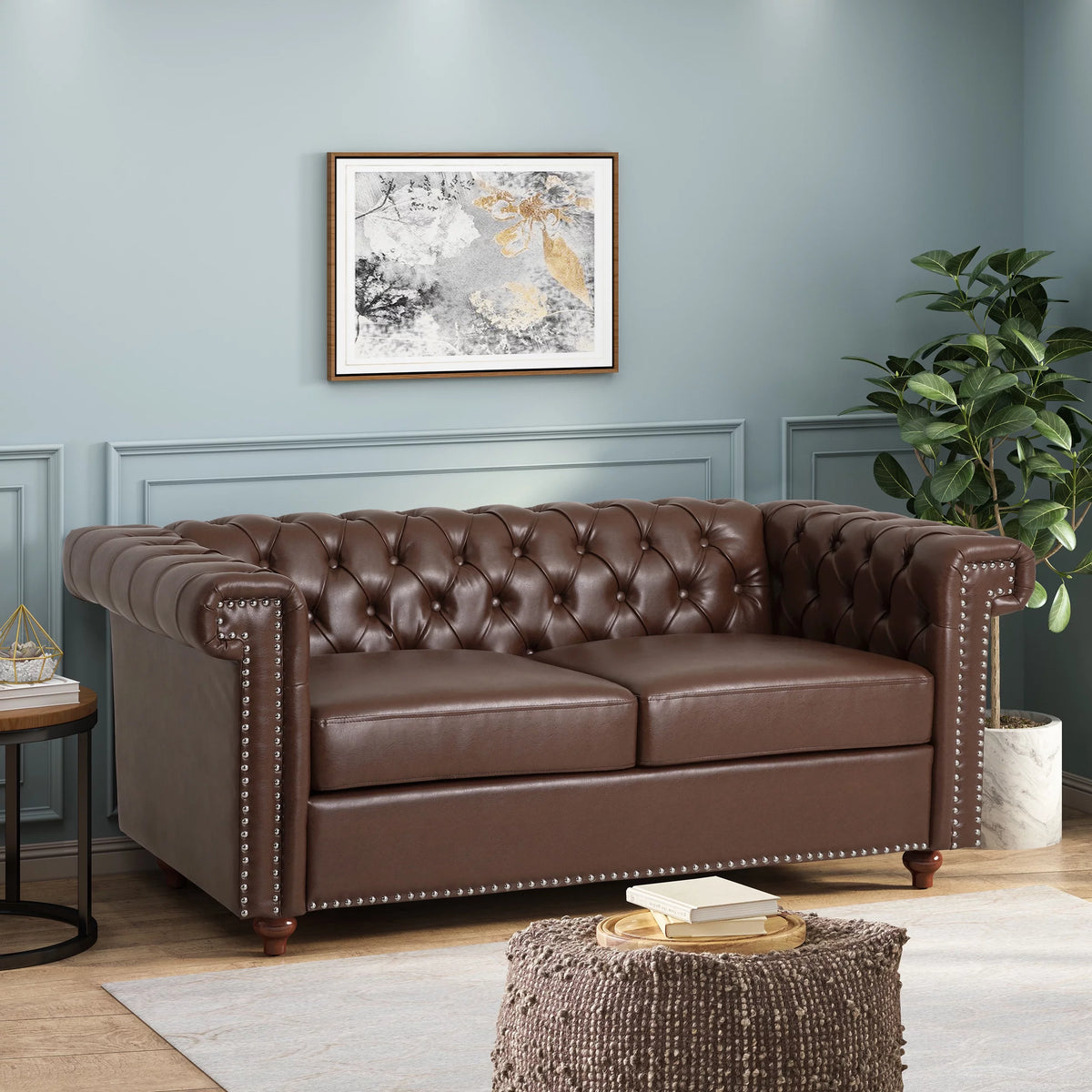 Dark Brown Faux Leather Loveseat I976