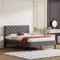 Full Size Gray Linen Upholstered Platform Bed with Tufted Headboard R57628