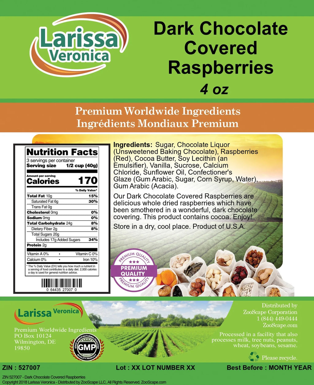 Dark Chocolate Covered Raspberries, 4 oz S942102