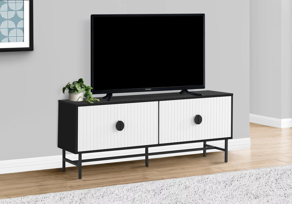 60 Inch Black And White Laminate Tv Stand J46788