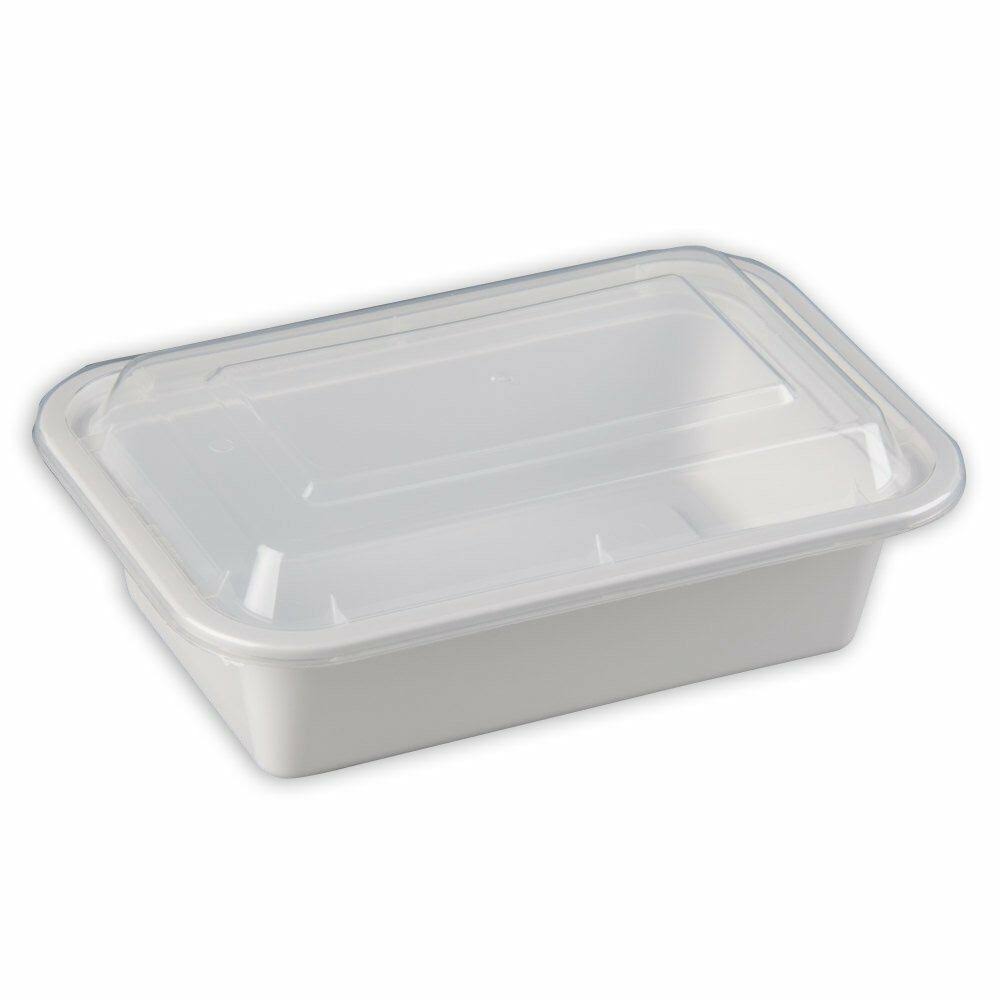 24 oz White Rectangular Microwavable Plastic Container with Clear Lid (Case of 100) M184