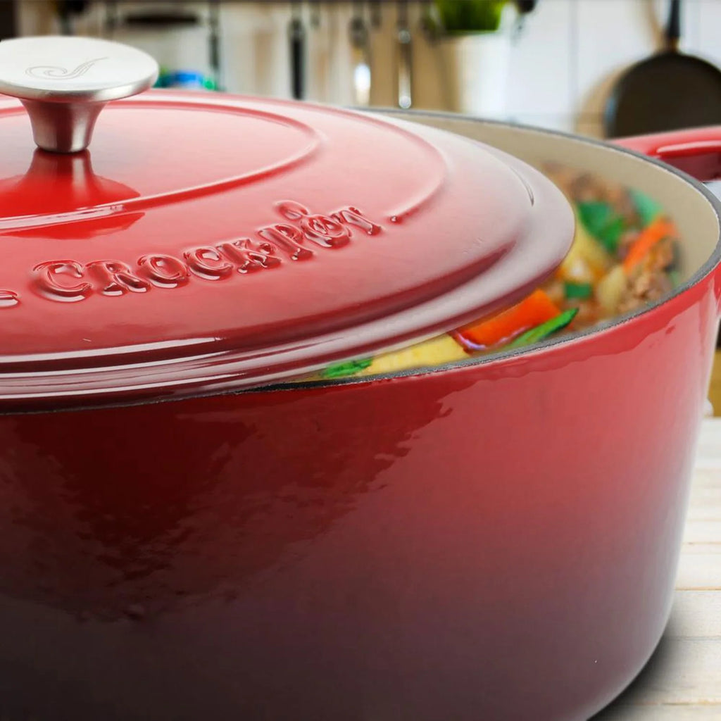 Red Enamel Cast Iron Covered Dutch Oven Slow Cooker S2659