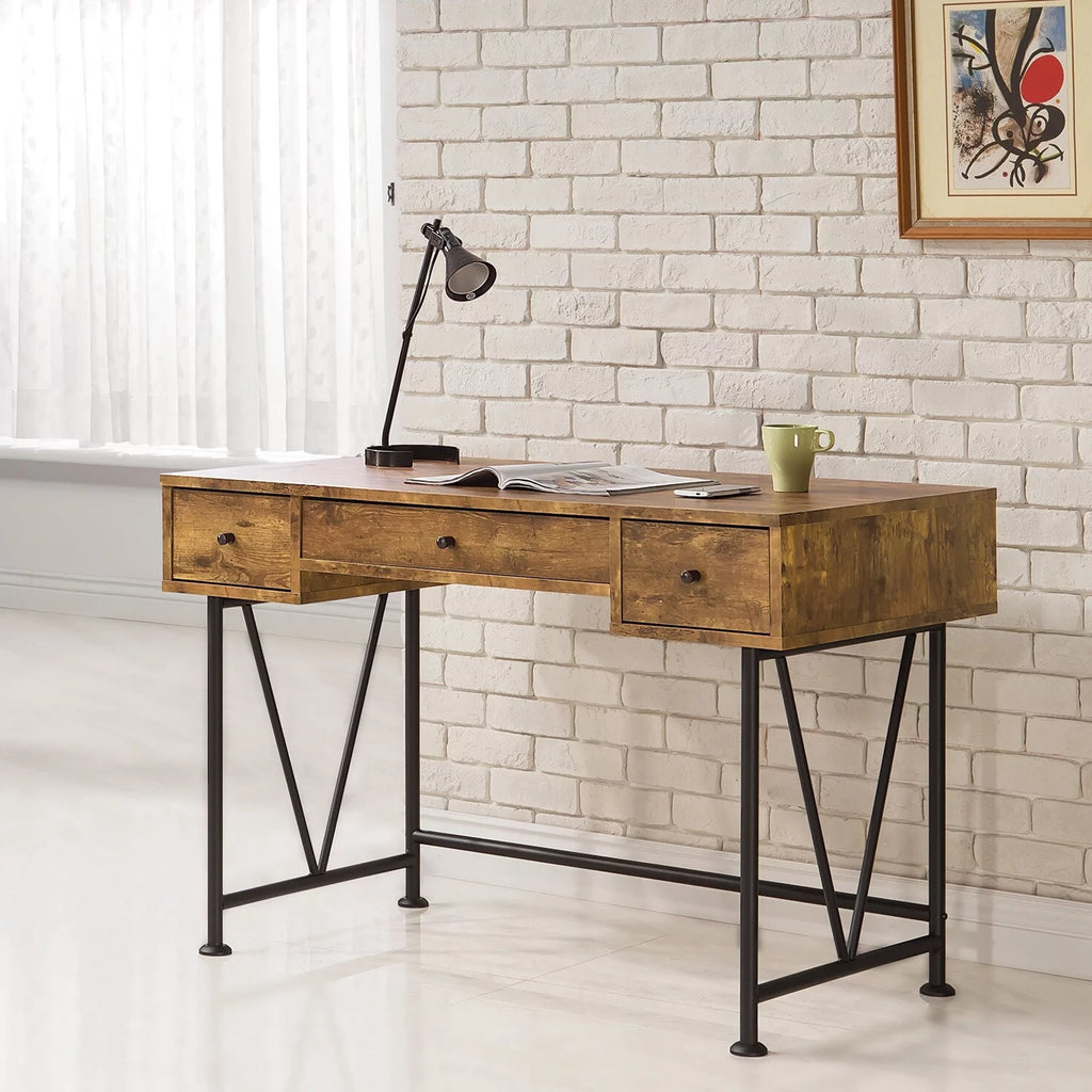 Antique Nutmeg and Black 3-drawer Writing Desk Z616