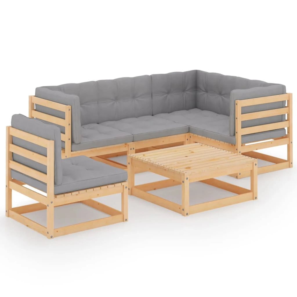 6 Piece Gray Cushioned Pinewood Sectional Sofa Set Q99827