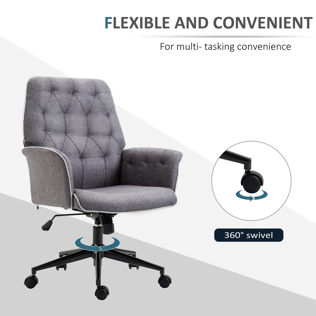 Linen Tufted Height Adjustable Swivel Office Chair X72306