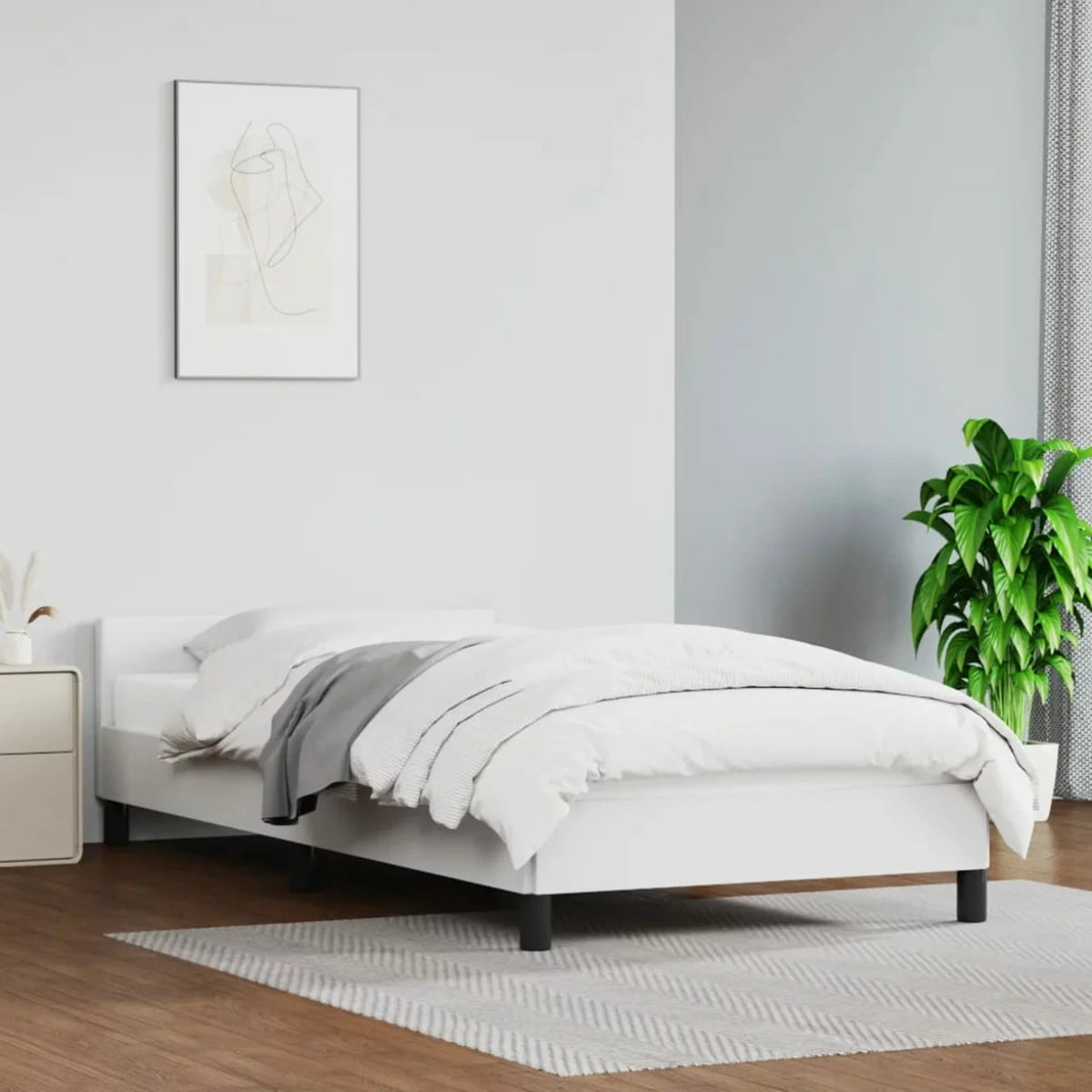 White Twin Faux Leather Bed Frame with Headboard B7074