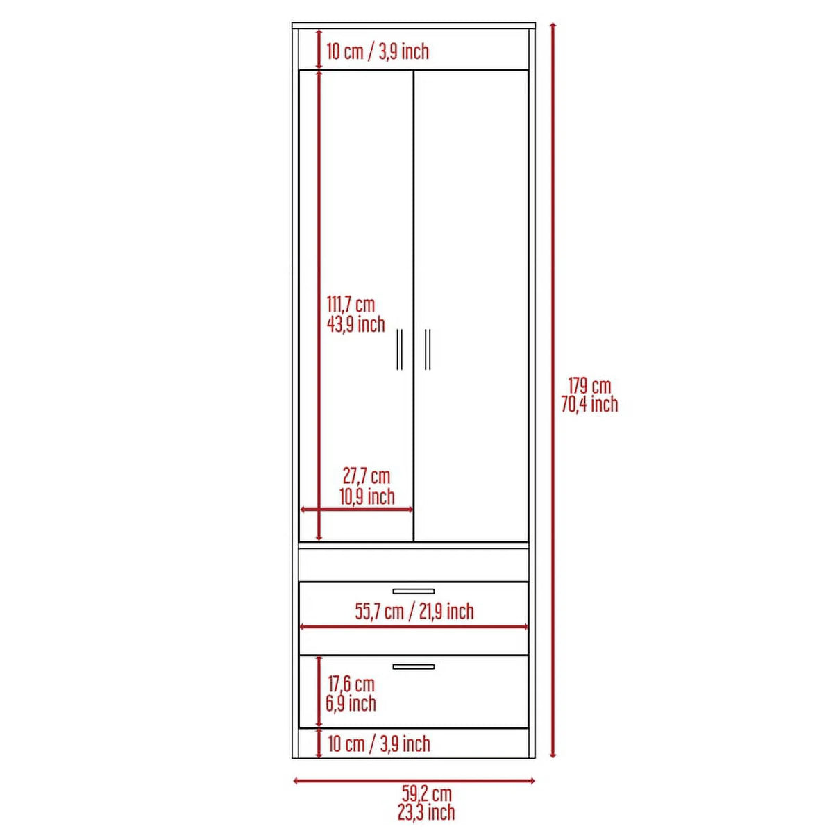 Black 2 Drawer Engineered Wood Armoire D92046