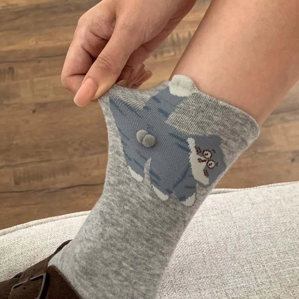 Cute Cat Cotton Socks with Pom Poms U10597