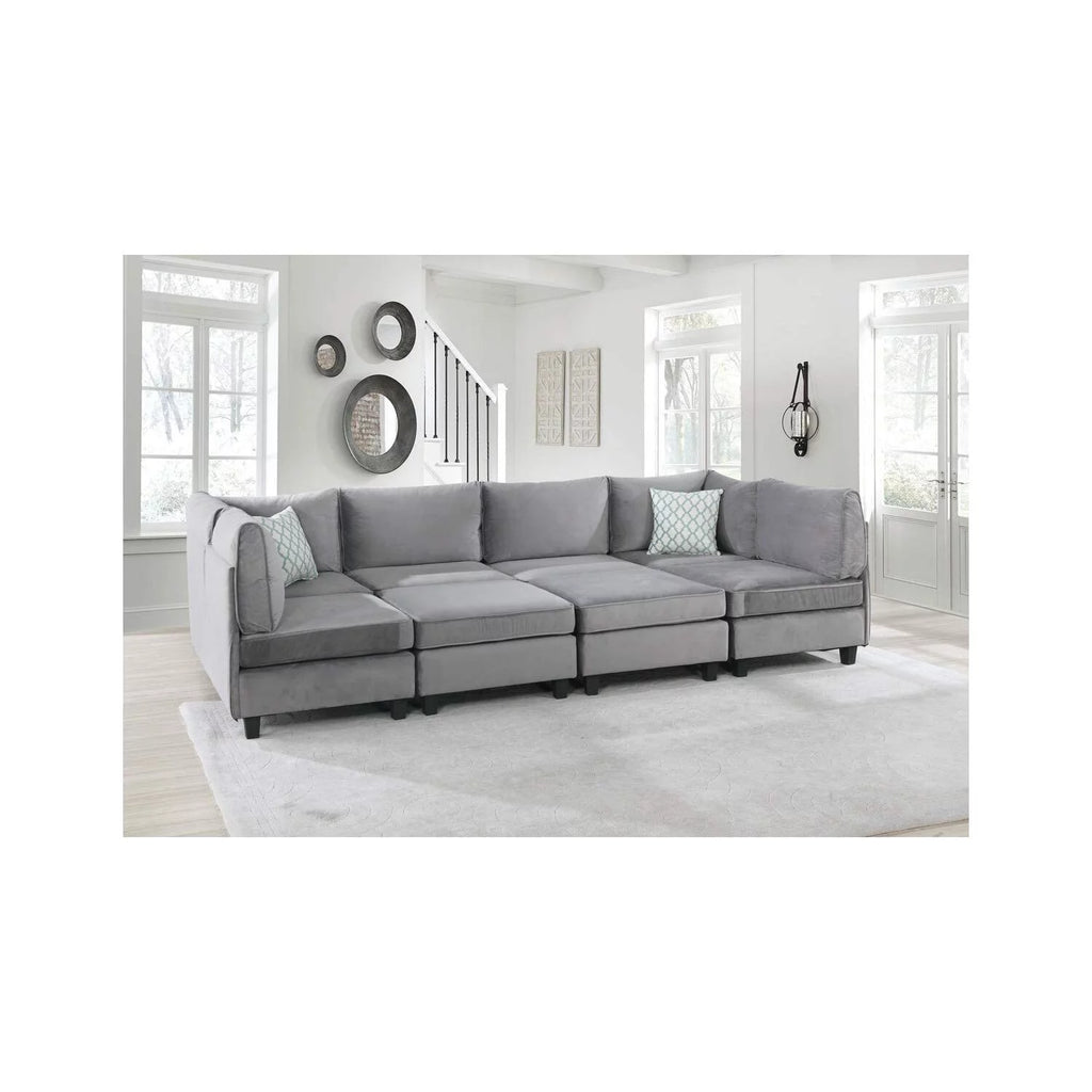 Gray Velvet 8Pc Modular Sectional Sofa L5514