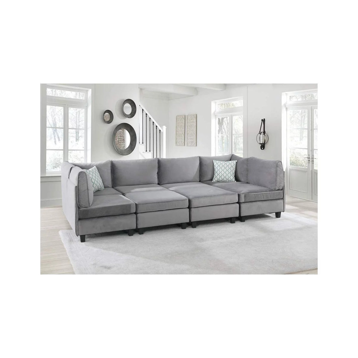 Gray Velvet 8Pc Modular Sectional Sofa L5514