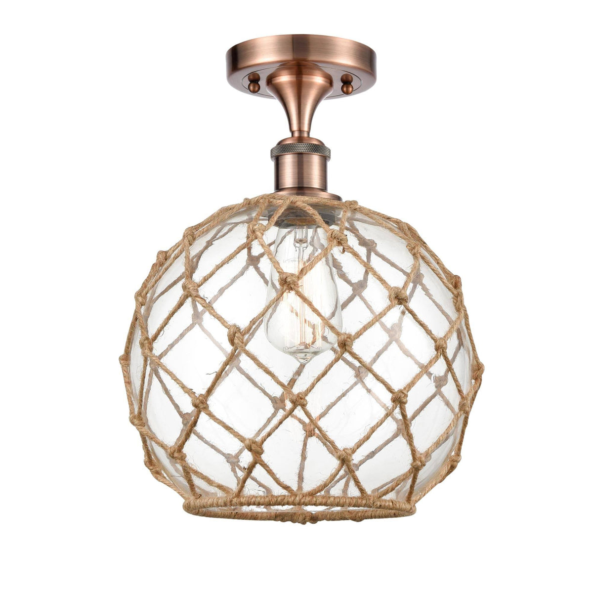 Antique Copper Farmhouse Rope Semi-Flush Mount O9269