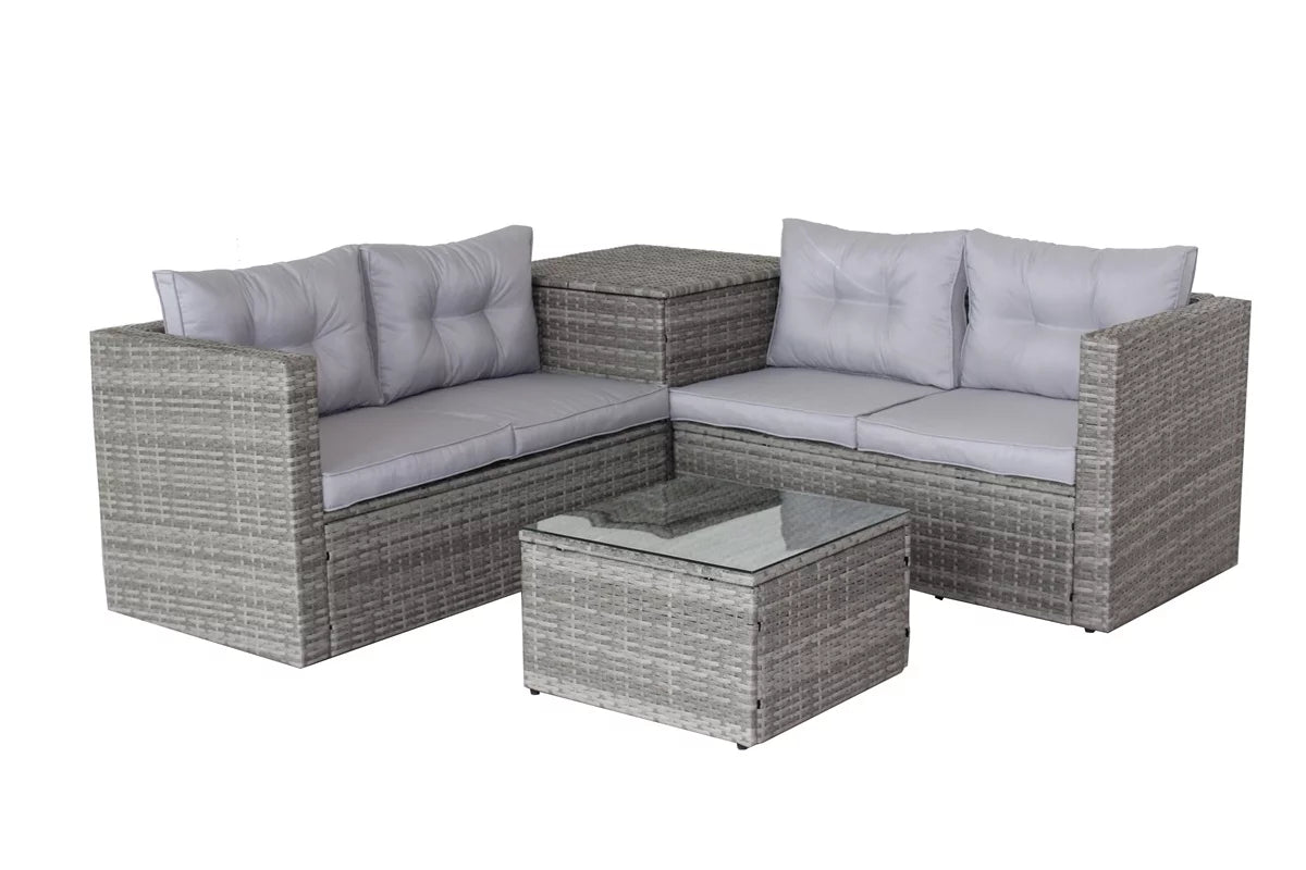 4 Pieces All Weather Wicker Rattan Patio Sectional Sofa Set with Storage Box & Ottoman, Gray A643125