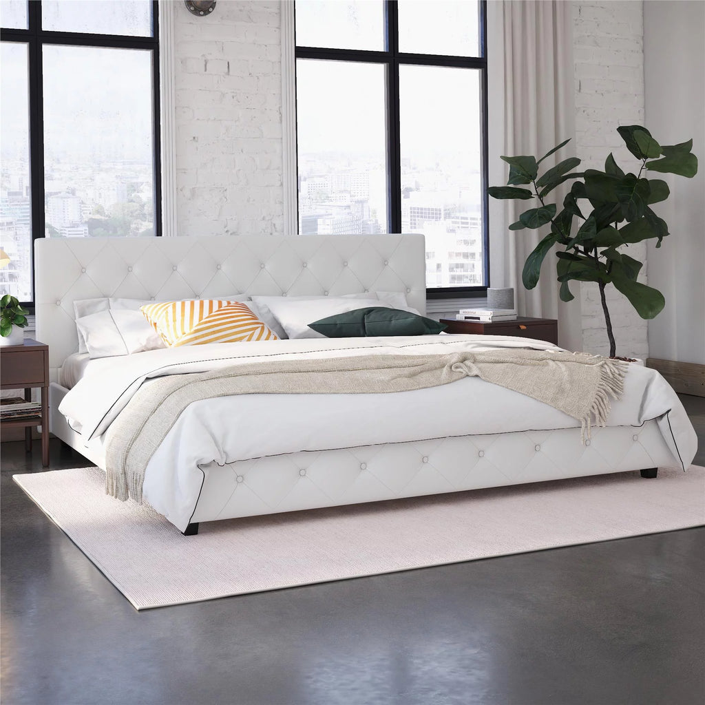 Queen Camel Faux Leather Upholstered Platform Bed O573839
