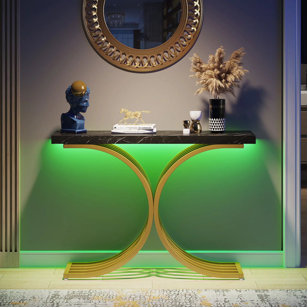 Gold Entryway Console Table with Faux Marble Top V7367