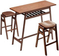 3 PCS Pub Dining Set Rubber Wood Stackable Backless High Stool with Shelf and Hooks H720
