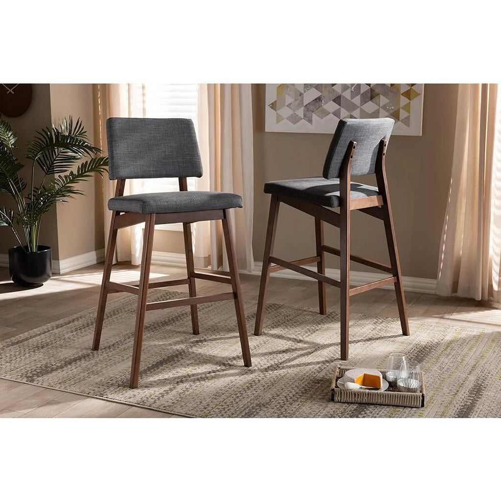 Dark Gray Fabric Upholstered Wood Bar Stool Set of 2 P478322