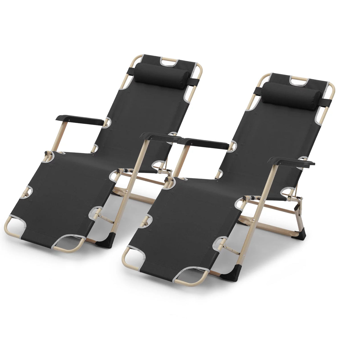 Set of 2 Black Folding Lounge Chair with Adjustable Headrest M491