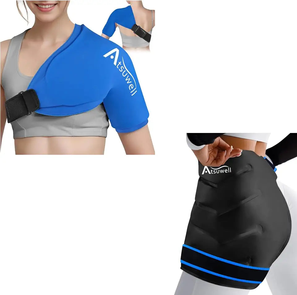 Gel Ice Pack Shoulder Compression Sleeve and Gel Hip Ice Pack Wrap W306670